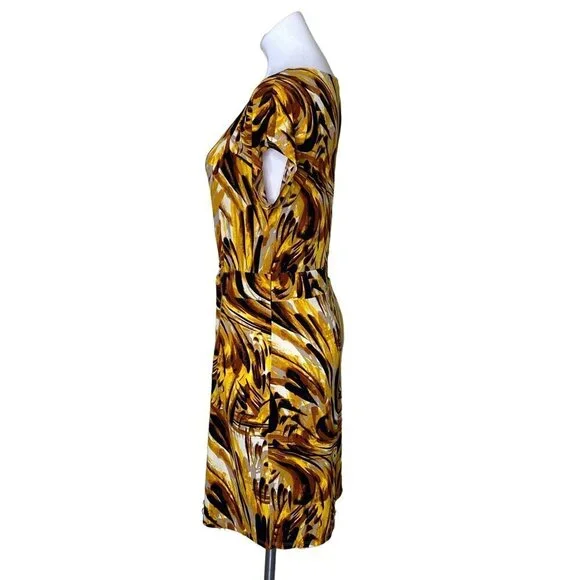 Antonio Melani Abstract Sheath Dress, Brown Yellow Short Sleeve Women’s Size S - Picture 6 of 9